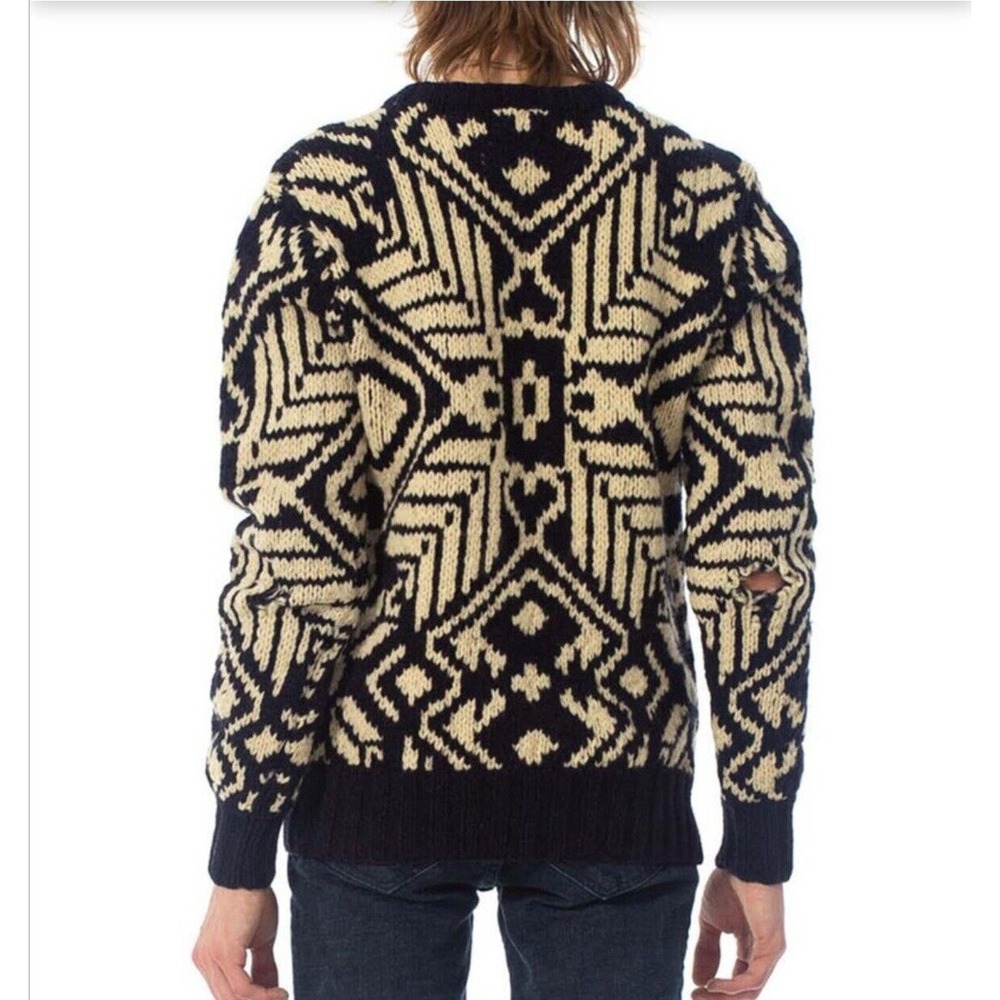 Ralph Lauren Navy and Cream Geometric Wool Crewneck Sweater - Picture 9 of 9